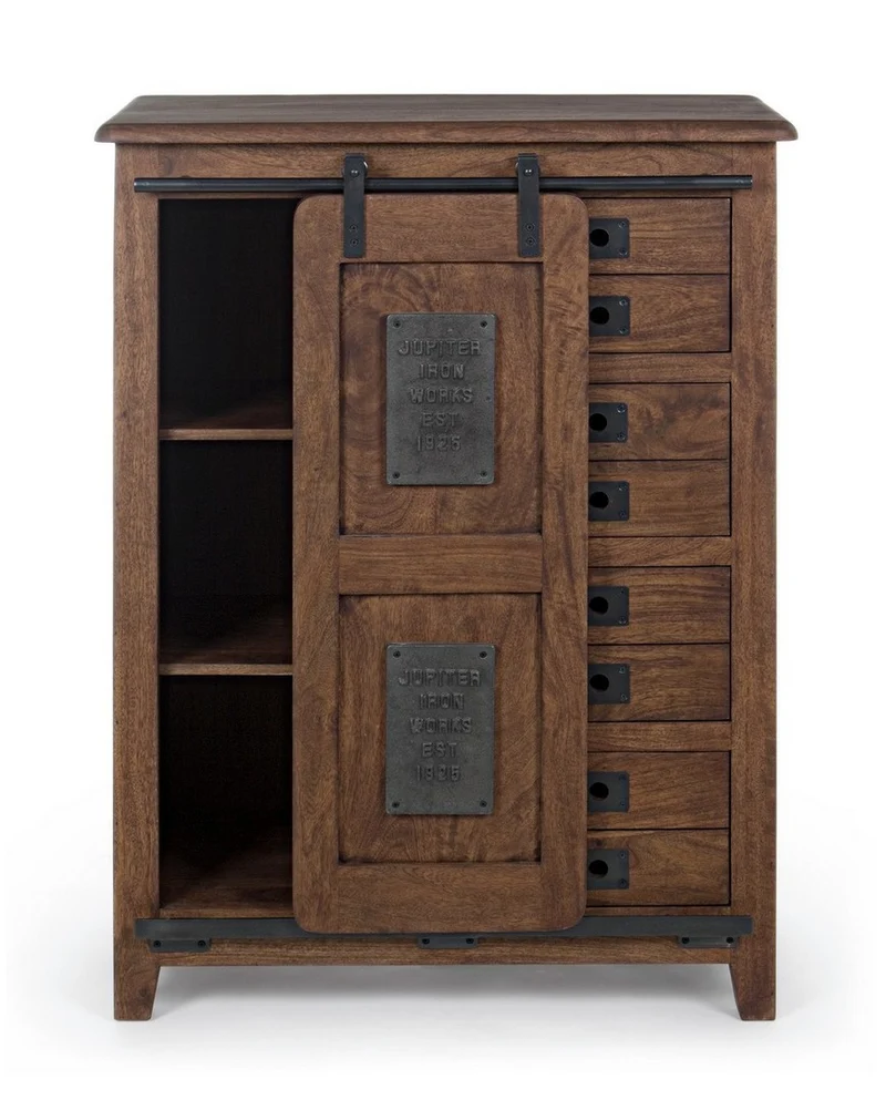Credenza "Jupiter" con struttura in legno di mango, maniglie in acciaio, stile vintage