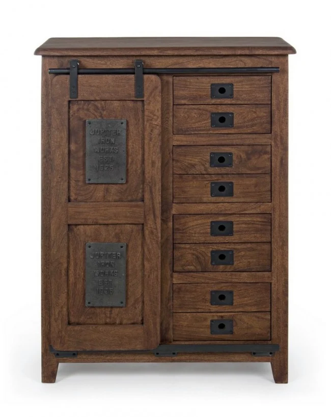 Credenza "Jupiter" con struttura in legno di mango, maniglie in acciaio, stile vintage