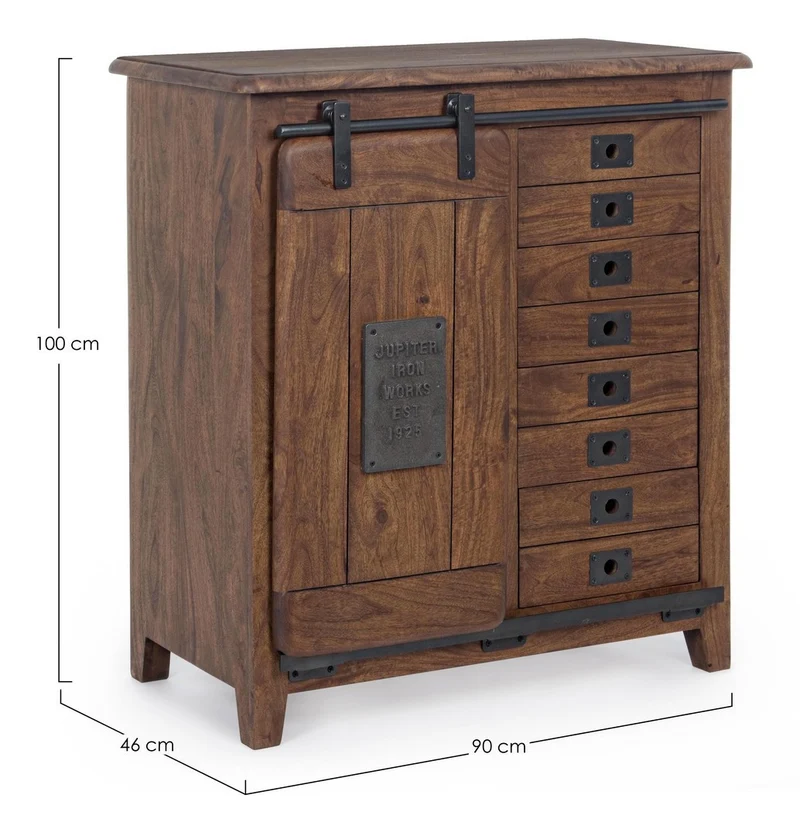 Credenza "Jupiter" con struttura in legno di mango, maniglie in acciaio, stile vintage