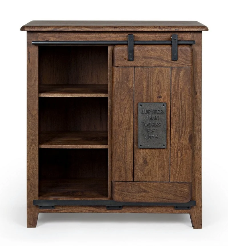 Credenza "Jupiter" con struttura in legno di mango, maniglie in acciaio, stile vintage