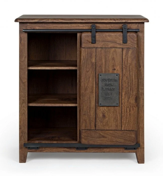 Credenza "Jupiter" con struttura in legno di mango, maniglie in acciaio, stile vintage