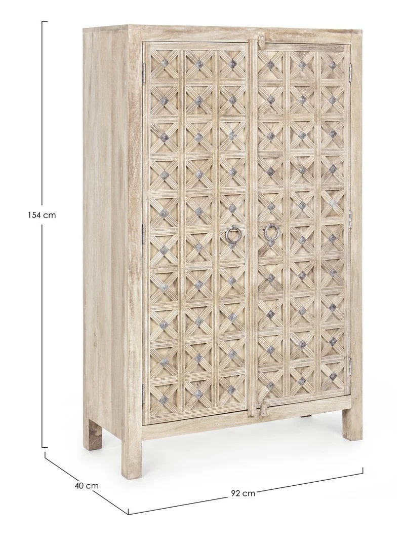 Credenza "Engrave" con struttura in legno di mango, decorazioni intarsiate, stile naturale