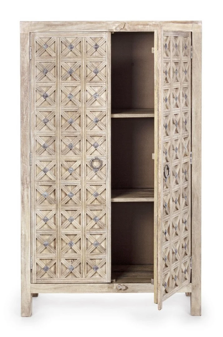 Credenza "Engrave" con struttura in legno di mango, decorazioni intarsiate, stile naturale