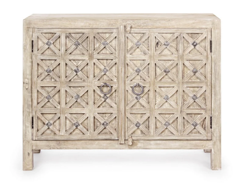 Credenza "Engrave" con struttura in legno di mango, decorazioni intarsiate, stile naturale