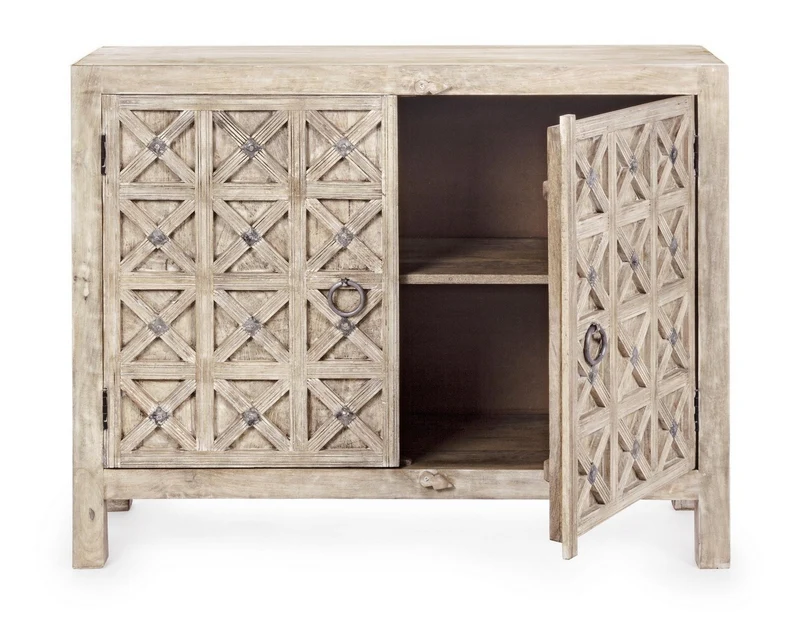 Credenza "Engrave" con struttura in legno di mango, decorazioni intarsiate, stile naturale