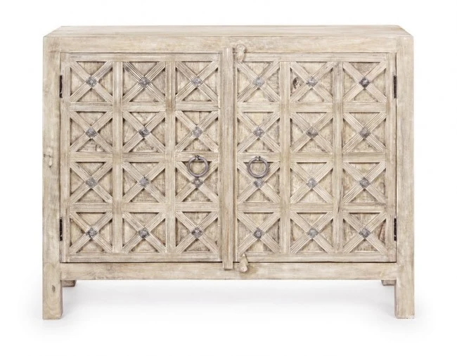 Credenza "Engrave" con struttura in legno di mango, decorazioni intarsiate, stile naturale