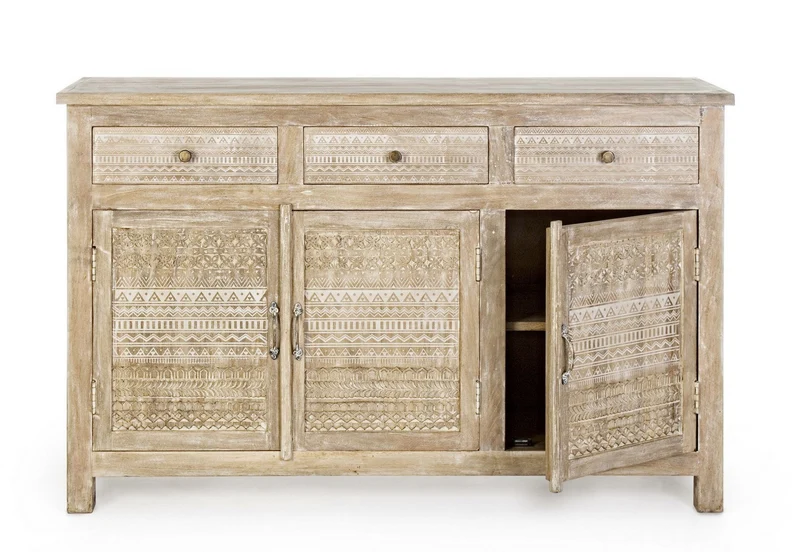 Credenza "Mayra" con struttura in legno di mango, decorazioni a mano, stile naturale