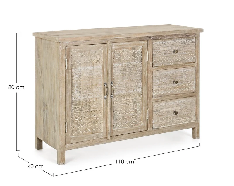 Credenza "Mayra" con struttura in legno di mango, decorazioni a mano, stile naturale