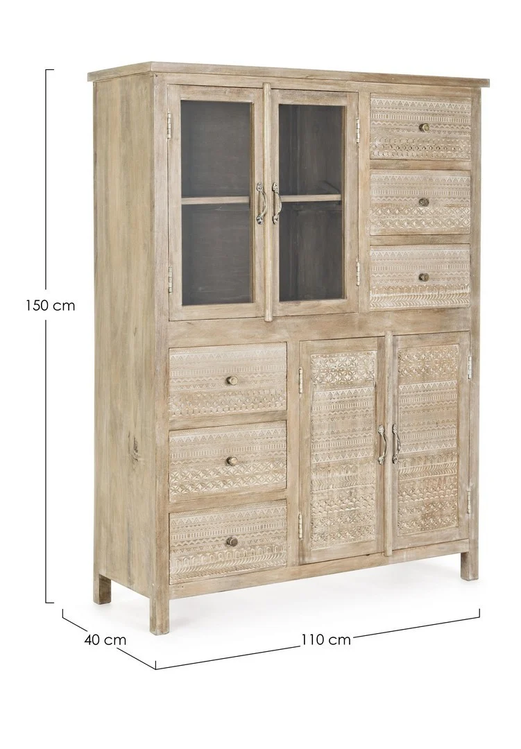 Credenza "Mayra" con struttura in legno di mango, decorazioni a mano, stile naturale