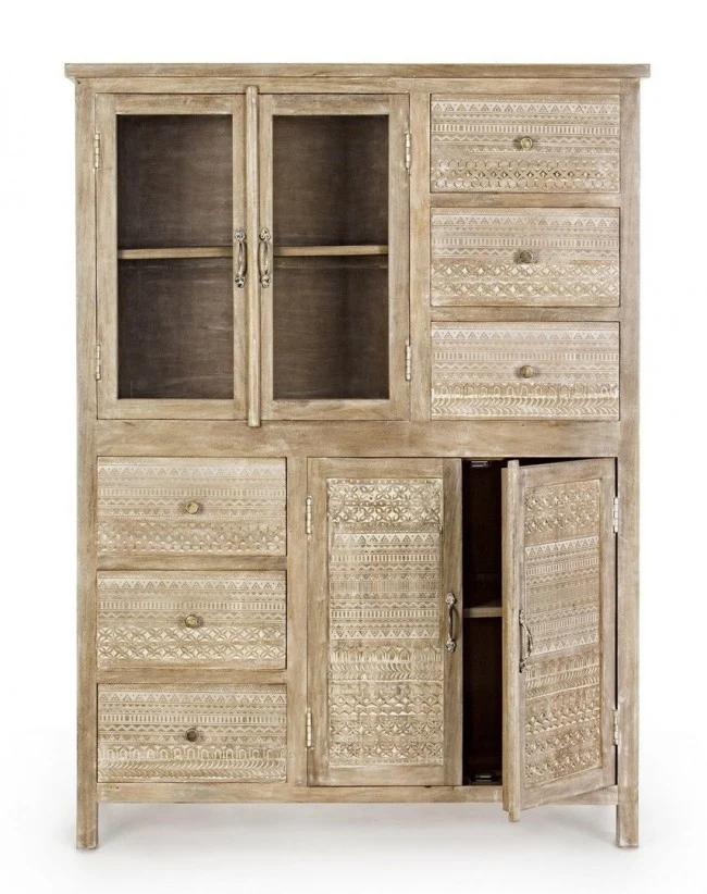 Credenza "Mayra" con struttura in legno di mango, decorazioni a mano, stile naturale