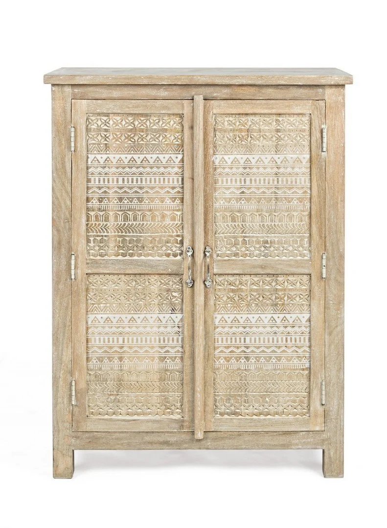 Credenza "Mayra" con struttura in legno di mango, decorazioni a mano, stile naturale