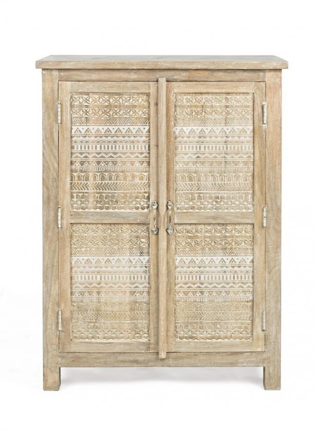 Credenza "Mayra" con struttura in legno di mango, decorazioni a mano, stile naturale