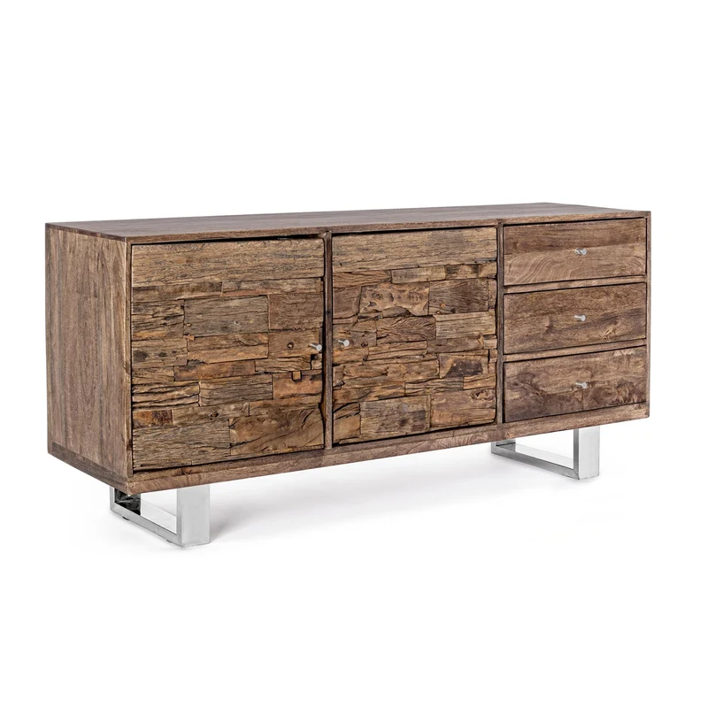 Credenza "Stanton", 2 ante e 3 cassetti, struttura in legno di mango, 160 cm