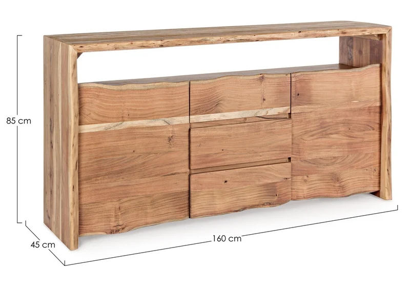 Credenza "Eneas", 2 ante e 3 cassetti, struttura in legno di acacia, 160 cm