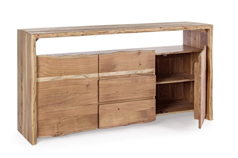 Credenza "Eneas", 2 ante e 3 cassetti, struttura in legno di acacia, 160 cm