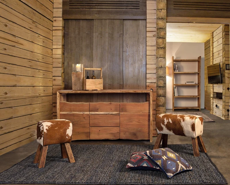 Credenza "Eneas", 2 ante e 3 cassetti, struttura in legno di acacia, 160 cm