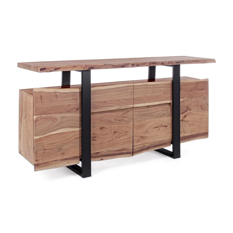 Credenza "Artur", 4 ante e 2 cassetti, struttura in legno di acacia e acciaio, 175 cm