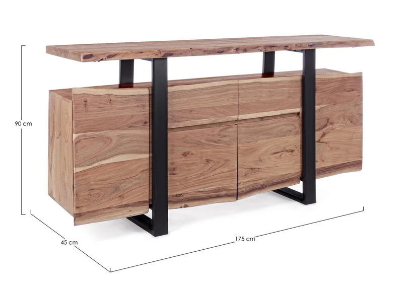 Credenza "Artur", 4 ante e 2 cassetti, struttura in legno di acacia e acciaio, 175 cm
