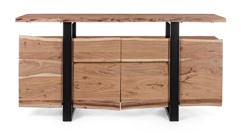 Credenza "Artur", 4 ante e 2 cassetti, struttura in legno di acacia e acciaio, 175 cm