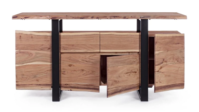 Credenza "Artur", 4 ante e 2 cassetti, struttura in legno di acacia e acciaio, 175 cm