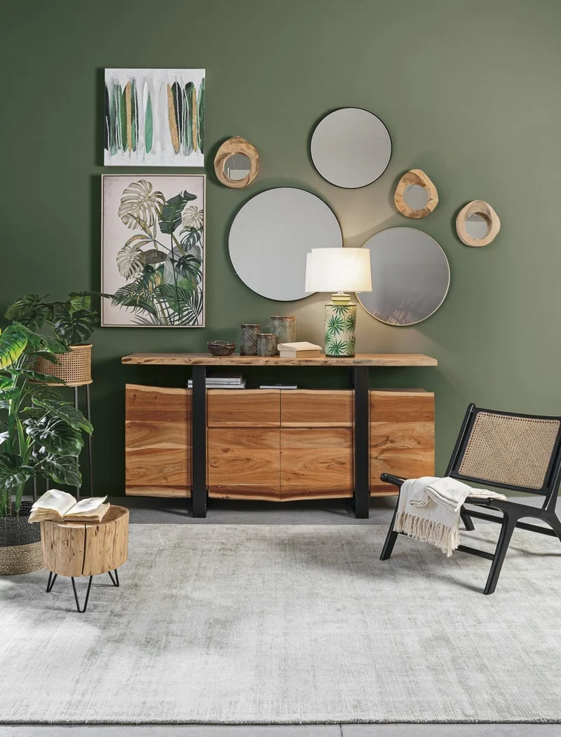 Credenza "Artur", 4 ante e 2 cassetti, struttura in legno di acacia e acciaio, 175 cm