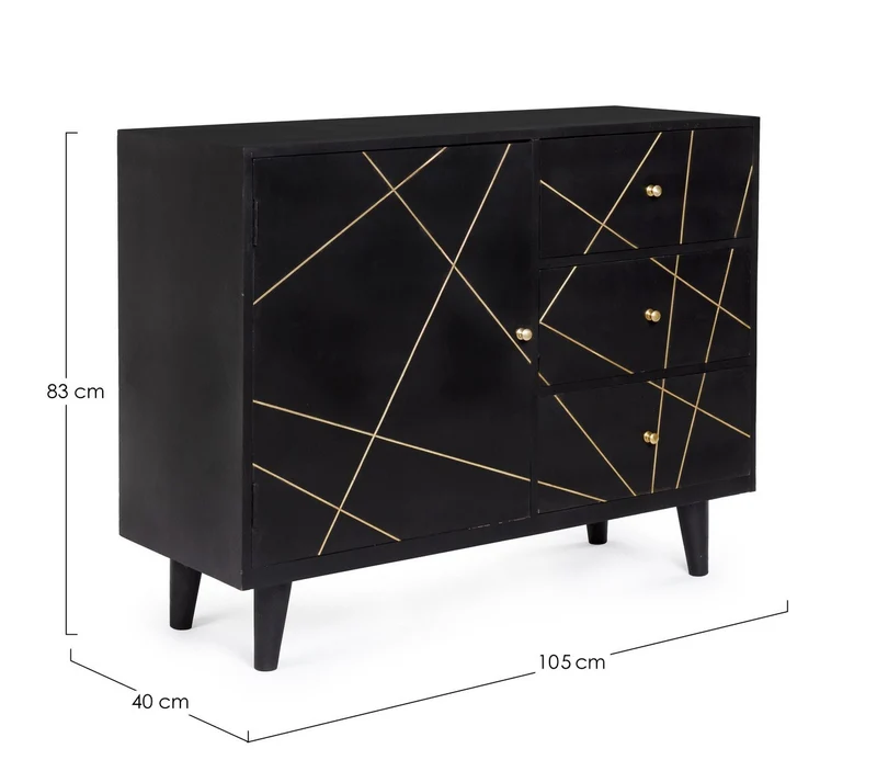 Credenza "Lineas" con struttura in legno di mango, cassetti in mdf, stile moderno