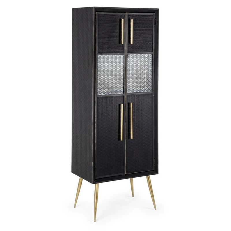 Credenza "Ebony" 2 ante con inserti in vetro, struttura in legno, 171 cm