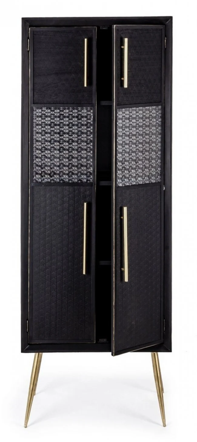 Credenza "Ebony" 2 ante con inserti in vetro, struttura in legno, 171 cm