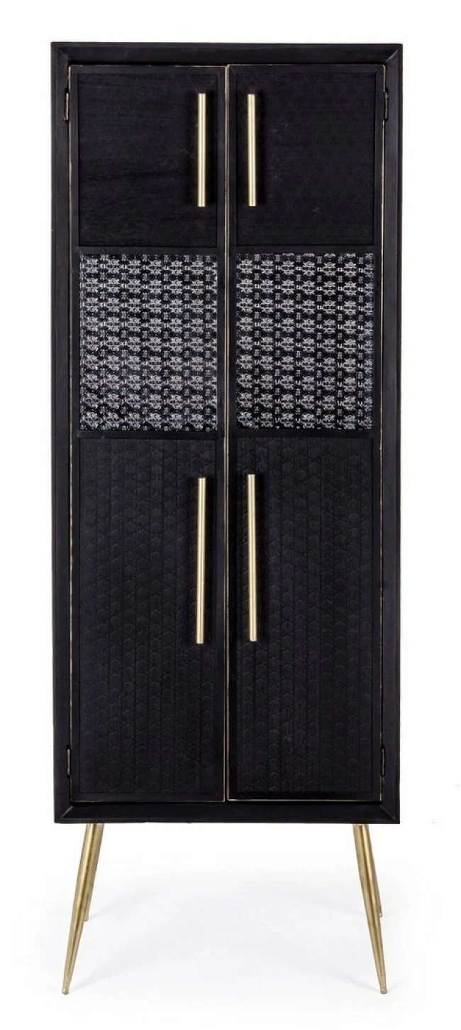 Credenza "Ebony" 2 ante con inserti in vetro, struttura in legno, 171 cm