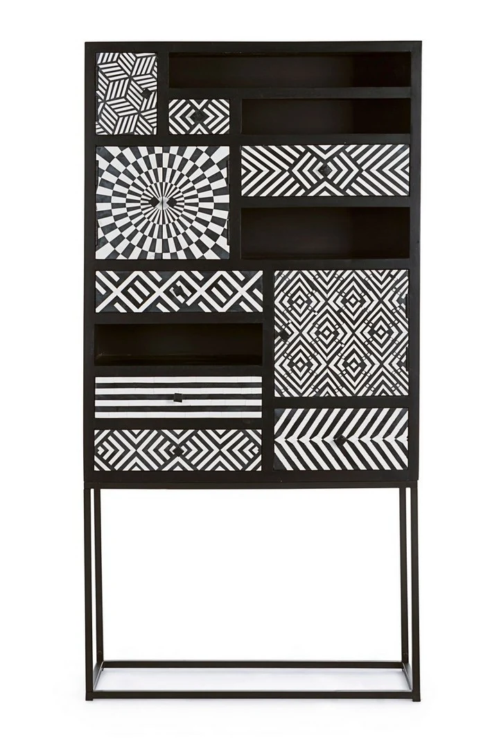 Credenza "Janesh" 4 ante, 6 cassetti, con struttura in legno di mango, stile moderno