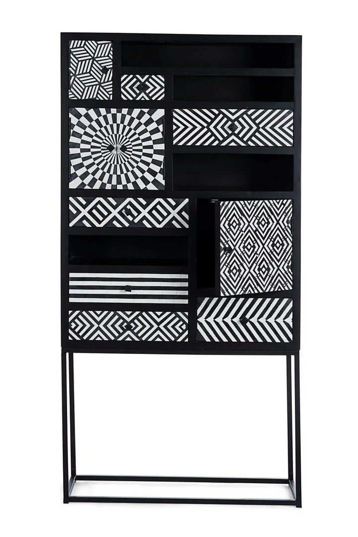 Credenza "Janesh" 4 ante, 6 cassetti, con struttura in legno di mango, stile moderno