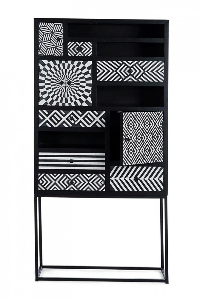 Credenza "Janesh" 4 ante, 6 cassetti, con struttura in legno di mango, stile moderno