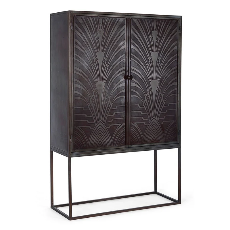 Credenza "Lanford" con struttura in acciaio, ante scolpite a mano, stile atmosfera