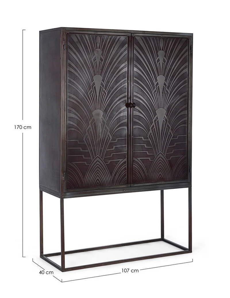 Credenza "Lanford" con struttura in acciaio, ante scolpite a mano, stile atmosfera