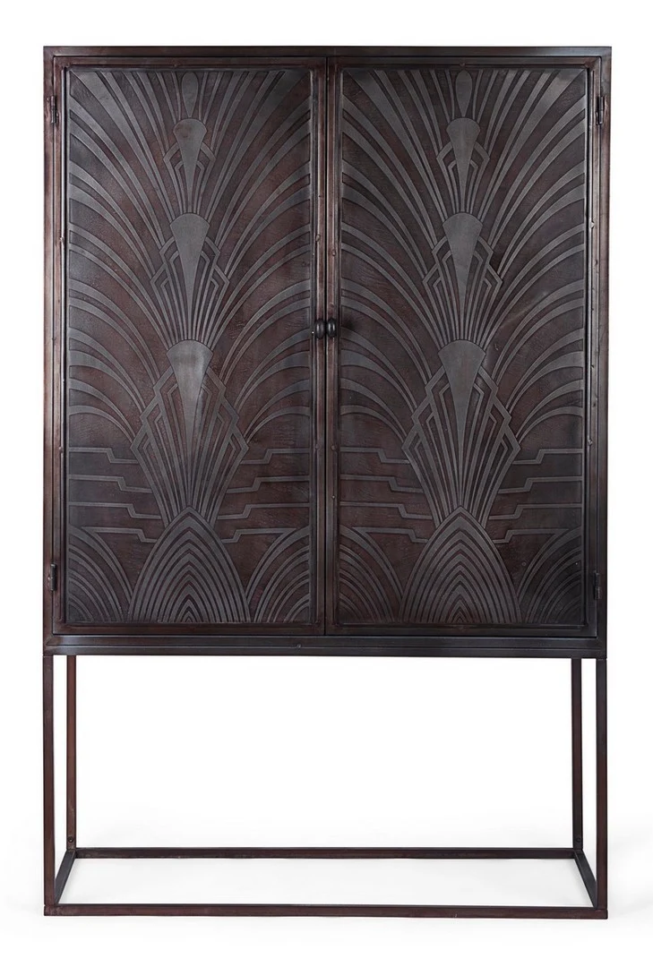 Credenza "Lanford" con struttura in acciaio, ante scolpite a mano, stile atmosfera