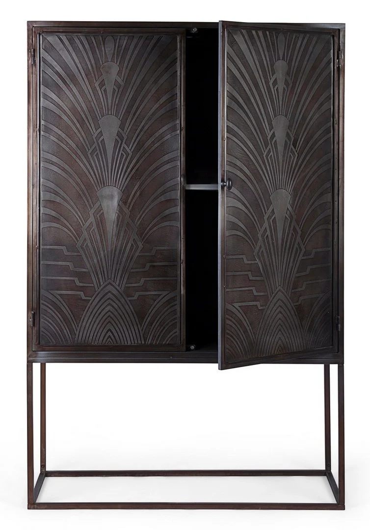 Credenza "Lanford" con struttura in acciaio, ante scolpite a mano, stile atmosfera