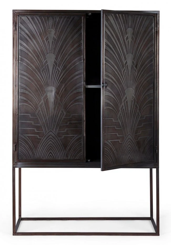 Credenza "Lanford" con struttura in acciaio, ante scolpite a mano, stile atmosfera