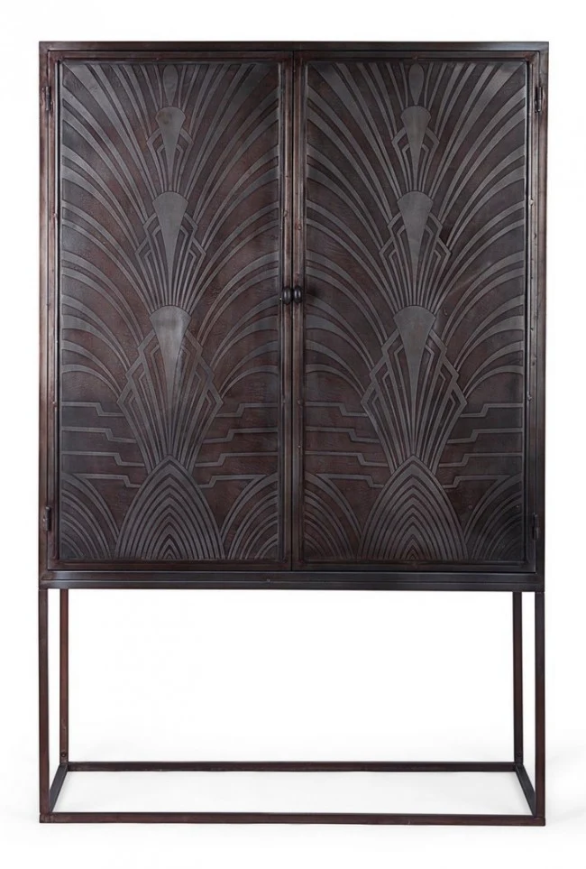 Credenza "Lanford" con struttura in acciaio, ante scolpite a mano, stile atmosfera