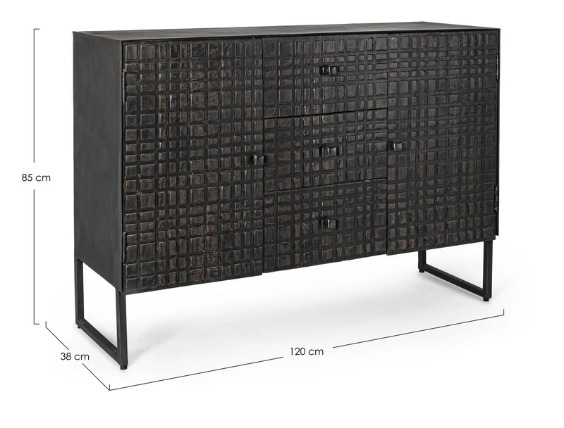 Credenza "Dorset" con struttura in acciaio, cassetti in legno, stile industriale