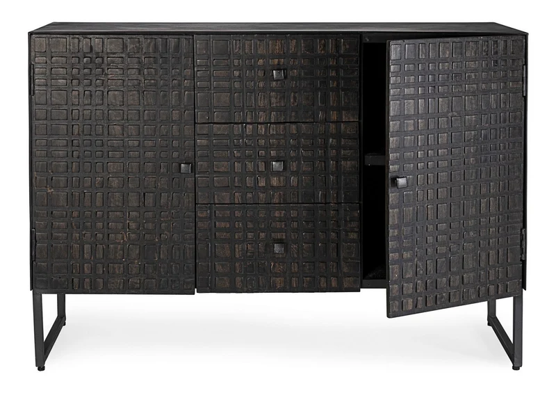 Credenza "Dorset" con struttura in acciaio, cassetti in legno, stile industriale