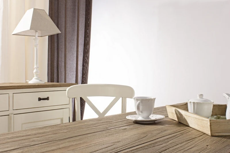 Tavolo rettangolare "Siena" con cassetti, struttura in legno Wadang, piano in teak