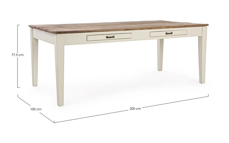 Tavolo rettangolare "Siena" con cassetti, struttura in legno Wadang, piano in teak