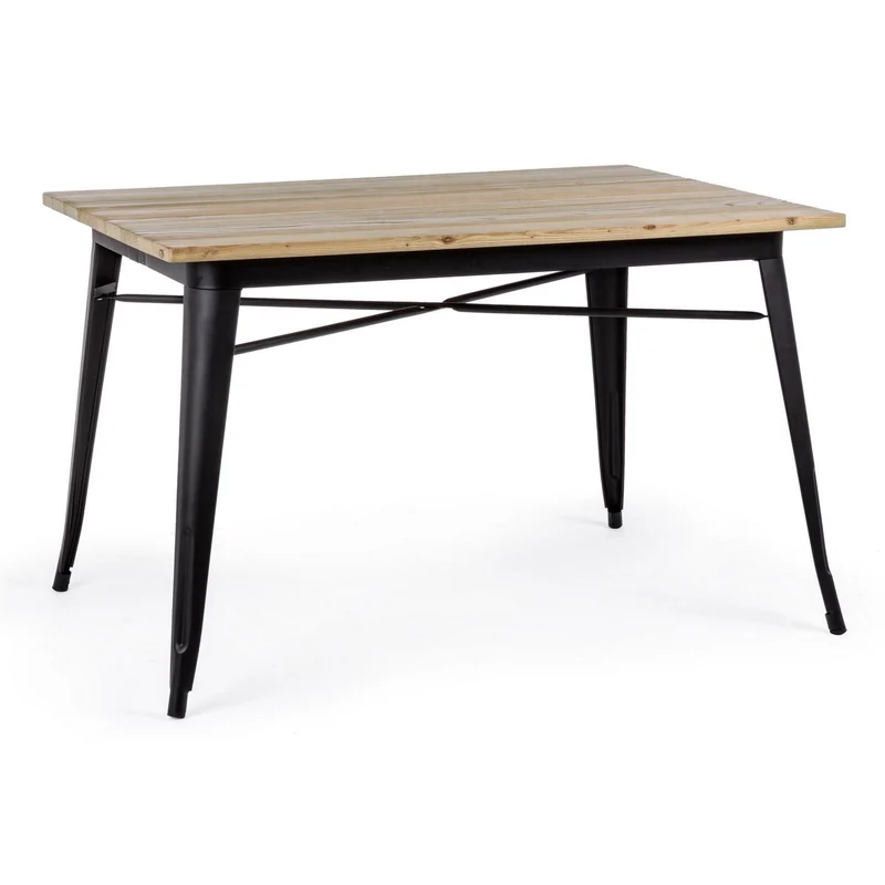 Tavolo Minnesota con gambe in acciaio laminato, piano in legno di olmo