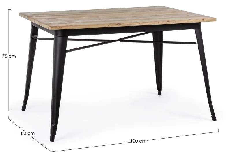 Tavolo Minnesota con gambe in acciaio laminato, piano in legno di olmo