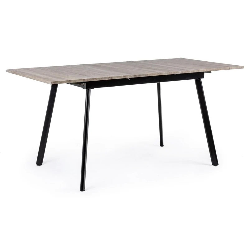 Tavolo allungabile Courtney rettangolare con gambe in acciaio, struttura nera, piano e estensione in mdf