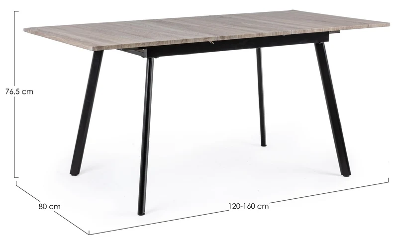 Tavolo allungabile Courtney rettangolare con gambe in acciaio, struttura nera, piano e estensione in mdf