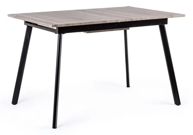 Tavolo allungabile Courtney rettangolare con gambe in acciaio, struttura nera, piano e estensione in mdf