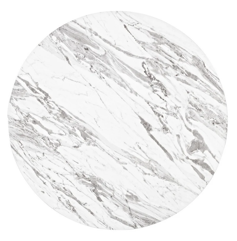 Tavolo John Marble tondo con gambe in acciaio, struttura cromata, piano in legno ricoperto con carta effetto marmo