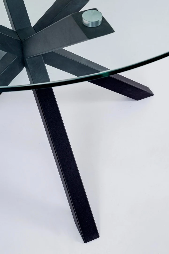 Tavolo "May" tondo con gambe, struttura nera, piano in vetro temperato da 10mm