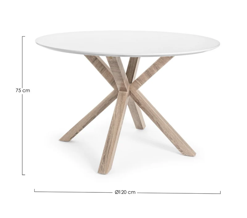 Tavolo Star Kenya con gambe, piano in MDF laccata, Ø120 x 75 cm